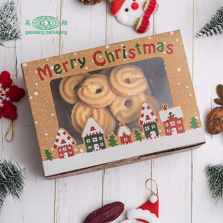 Caixas de biscoito de natal por atacado caixas de presente de rosquinha caixa de padaria com janela transparente