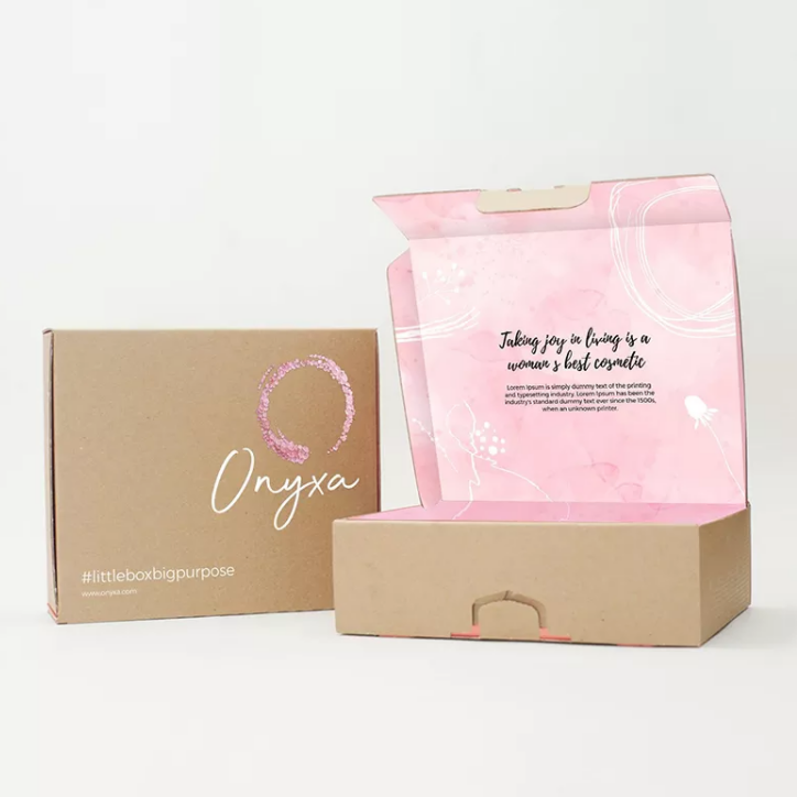 Logotipo colorido impresso personalizado corrugado transporte cosmético rosa mailer caixa de papel caixa de embalagem de roupas