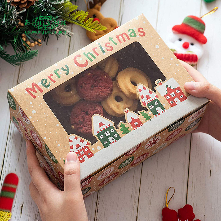 Caixas de biscoito de natal por atacado caixas de presente de rosquinha caixa de padaria com janela transparente