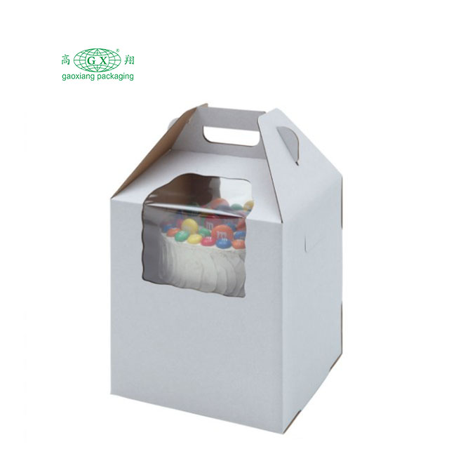 Caddy alto descartável de papelão branco 2 ou 3 camadas caixa transportadora de bolo com alça caixa de janela