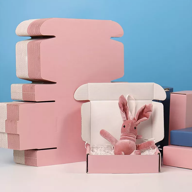 Logotipo colorido impresso personalizado corrugado transporte cosmético rosa mailer caixa de papel caixa de embalagem de roupas