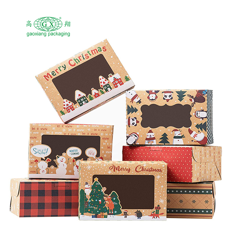 Caixas de biscoito de natal por atacado caixas de presente de rosquinha caixa de padaria com janela transparente