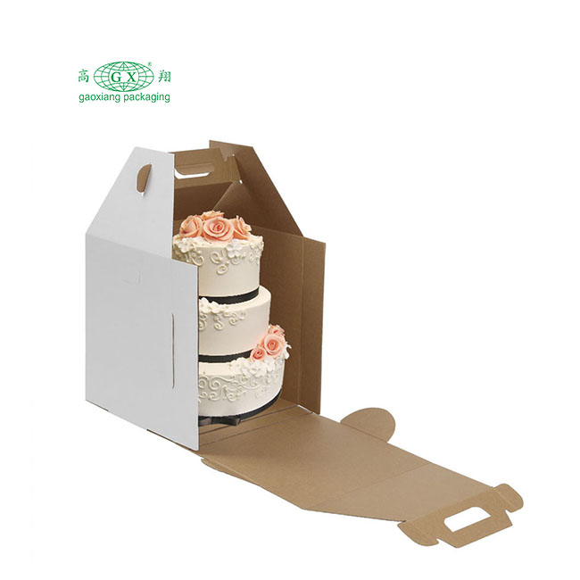 Caddy alto descartável de papelão branco 2 ou 3 camadas caixa transportadora de bolo com alça caixa de janela