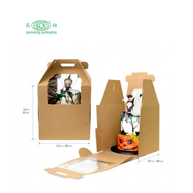 Caddy alto descartável de papelão branco 2 ou 3 camadas caixa transportadora de bolo com alça caixa de janela