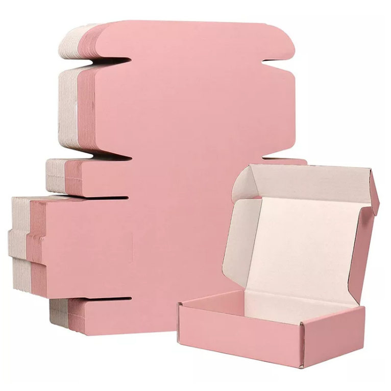 Logotipo colorido impresso personalizado corrugado transporte cosmético rosa mailer caixa de papel caixa de embalagem de roupas