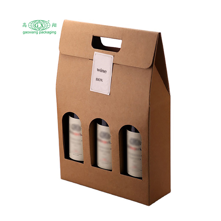 Atacado caixas de vinho onduladas dobráveis ​​impressas personalizadas caixa de embalagem de garrafa de papel de 3 garrafas com janela