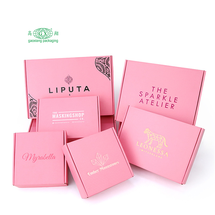 Embalagem de caixas de envio de papelão ondulado de papelão rosa de uso múltiplo com logotipo personalizado