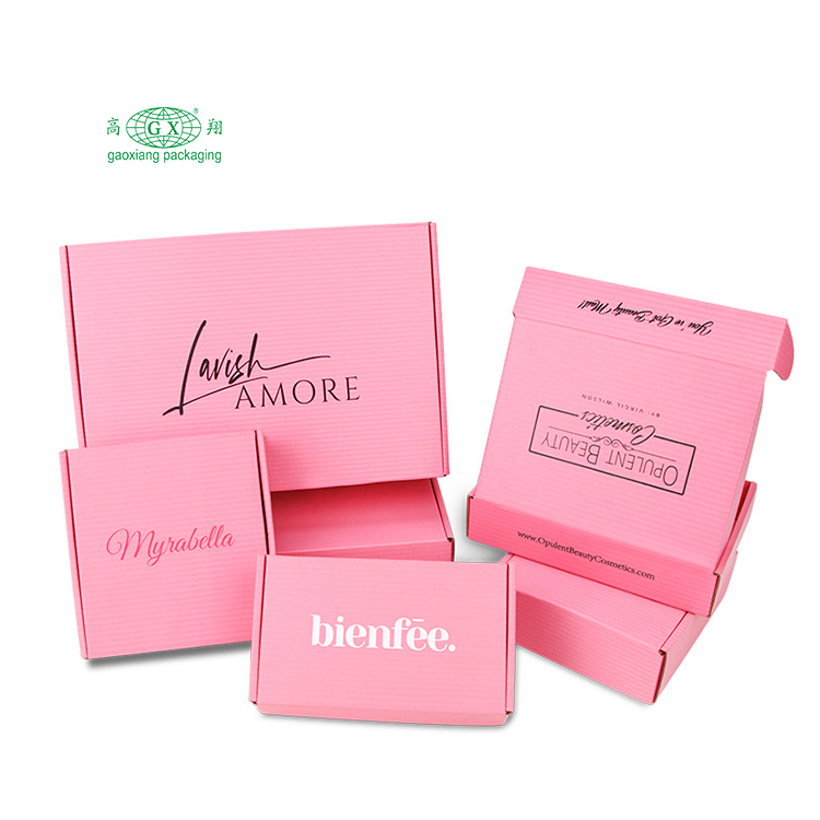 Embalagem de caixas de envio de papelão ondulado de papelão rosa de uso múltiplo com logotipo personalizado