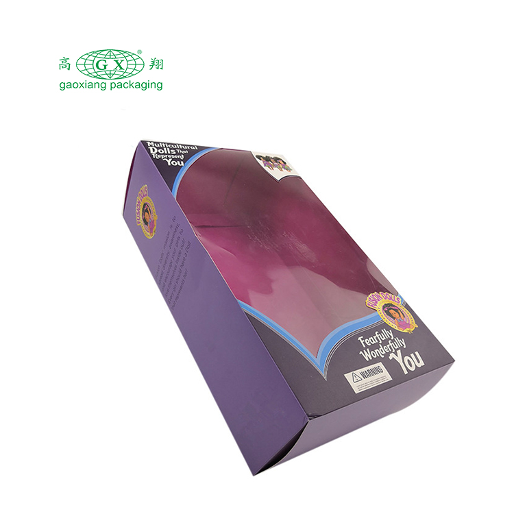 Boneca com logotipo personalizado de fábrica inferior embalagem de presente para crianças caixa de papel dobrável com janela
