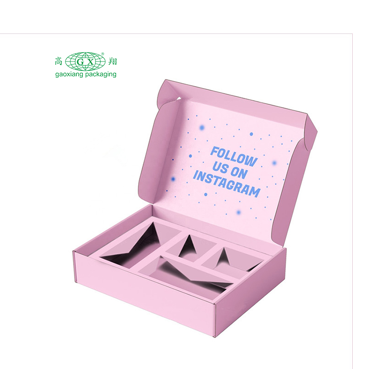 Embalagem de caixa de correio de papel ondulado ecológico rosa fofa para startup de cosméticos de cuidados com a pele