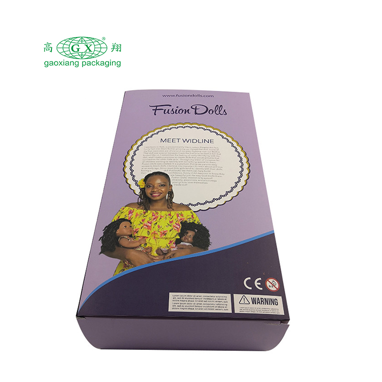 Boneca com logotipo personalizado de fábrica inferior embalagem de presente para crianças caixa de papel dobrável com janela