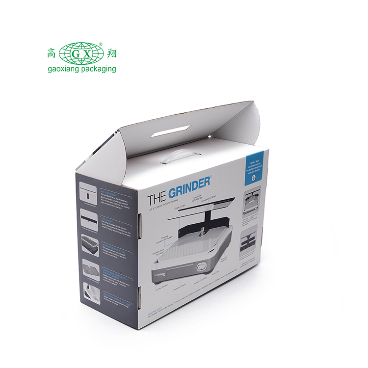 Embalagem de papel reciclado de produto eletrônico personalizado caixa de papelão ondulado branco com alça de plástico