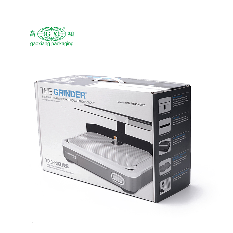 Embalagem de papel reciclado de produto eletrônico personalizado caixa de papelão ondulado branco com alça de plástico
