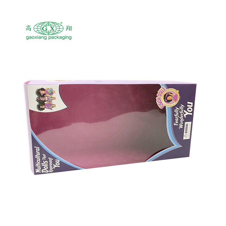 Boneca com logotipo personalizado de fábrica inferior embalagem de presente para crianças caixa de papel dobrável com janela