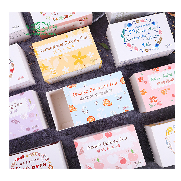 Caixas de embalagem de chá recicláveis ​​de papel cartão personalizadas para impressão de chá por atacado