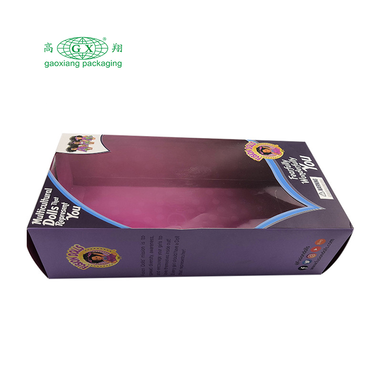 Boneca com logotipo personalizado de fábrica inferior embalagem de presente para crianças caixa de papel dobrável com janela