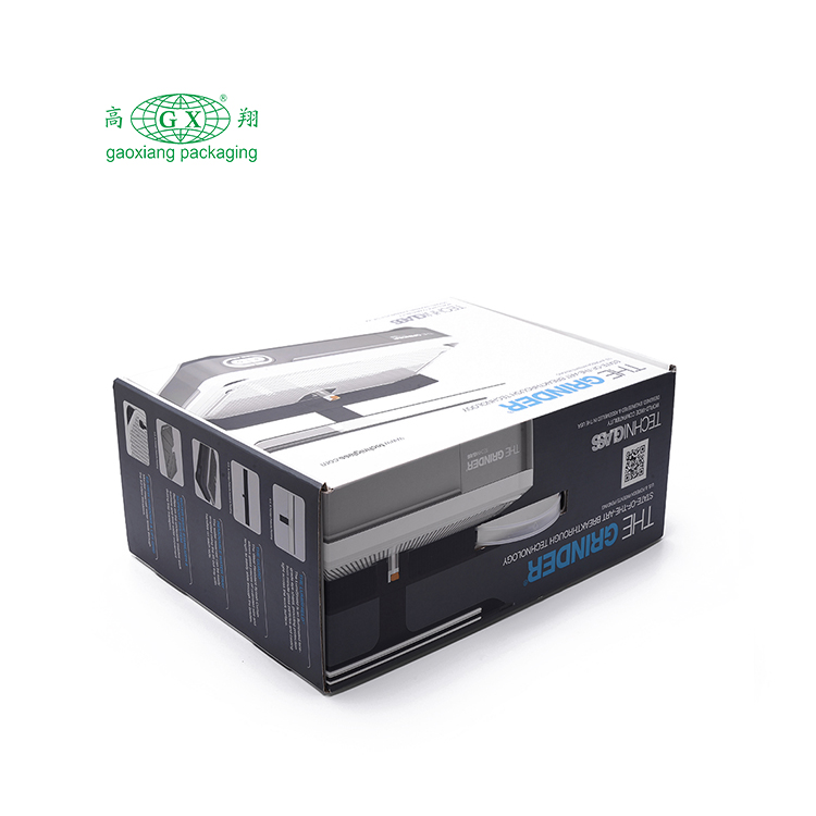 Embalagem de papel reciclado de produto eletrônico personalizado caixa de papelão ondulado branco com alça de plástico
