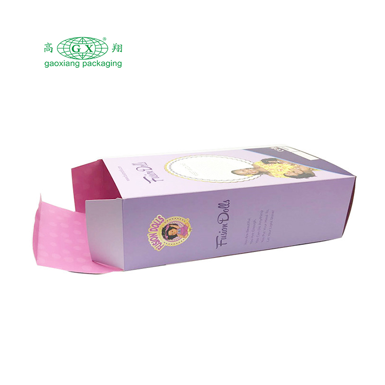 Boneca com logotipo personalizado de fábrica inferior embalagem de presente para crianças caixa de papel dobrável com janela