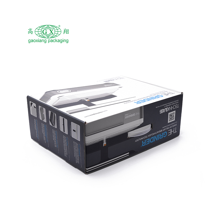 Embalagem de papel reciclado de produto eletrônico personalizado caixa de papelão ondulado branco com alça de plástico