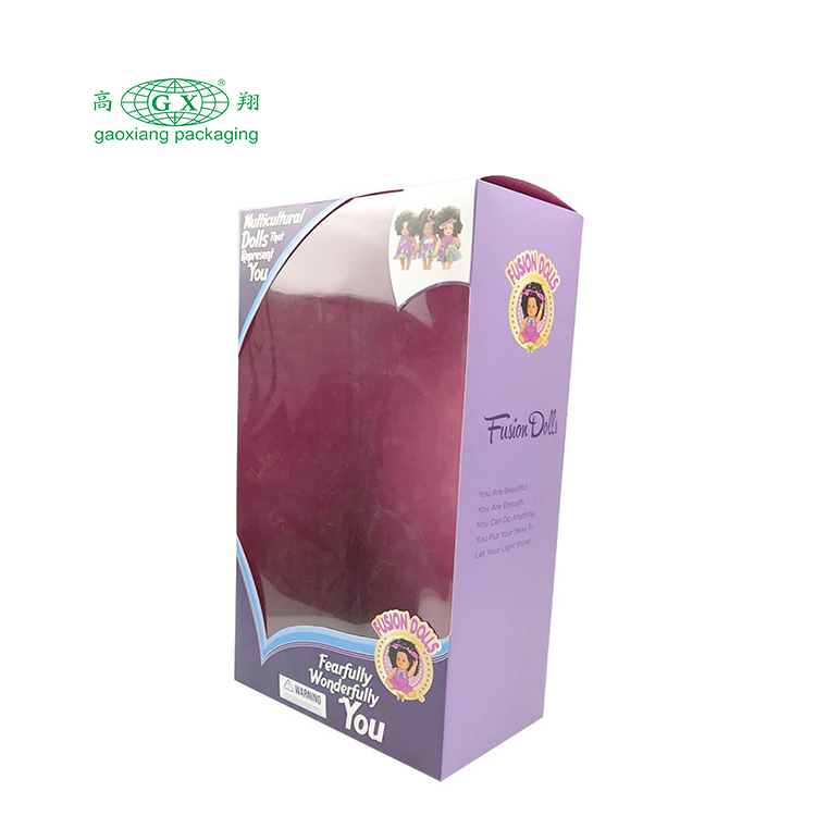 Boneca com logotipo personalizado de fábrica inferior embalagem de presente para crianças caixa de papel dobrável com janela