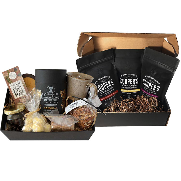 Conjunto de presente de artesanato ondulado eco preto marrom personalizado mailer postal envio postal caixa de embalagem de café caixa de papelão