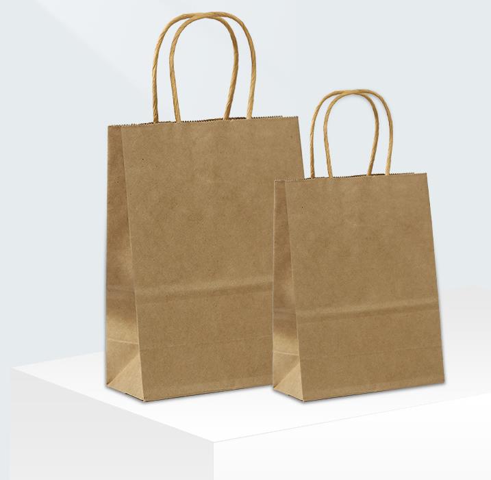 Saco de papel kraft marrom reciclável para compras por atacado com logotipo personalizado e alça plana torcida