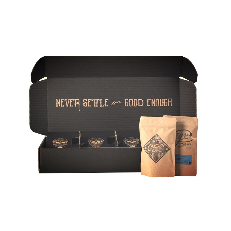 Conjunto de presente de artesanato ondulado eco preto marrom personalizado mailer postal envio postal caixa de embalagem de café caixa de papelão