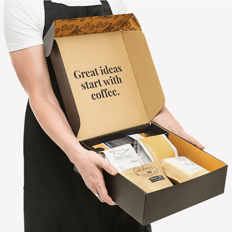 Conjunto de presente de artesanato ondulado eco preto marrom personalizado mailer postal envio postal caixa de embalagem de café caixa de papelão