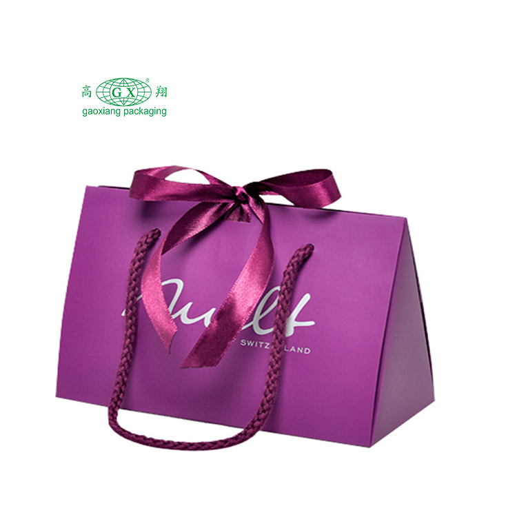 Saco de papelão impresso com logotipo personalizado, caixas de compras de presentes com alça de laço de fita