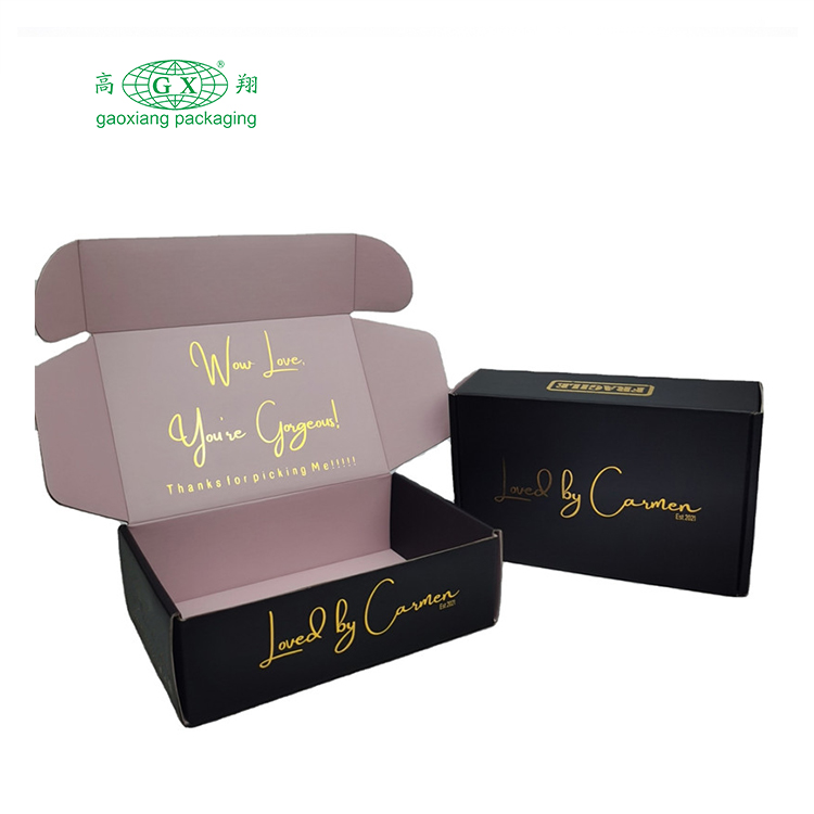 Logotipo personalizado preto fosco transporte caixa de joias ondulada caixas de papel de folha de ouro peruca roupas caixa de papel de presente