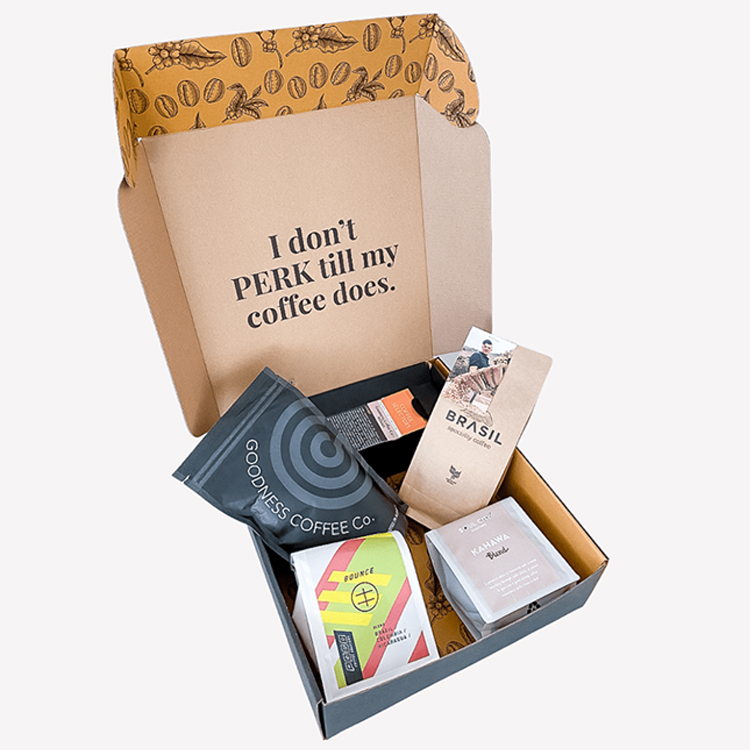 Conjunto de presente de artesanato ondulado eco preto marrom personalizado mailer postal envio postal caixa de embalagem de café caixa de papelão