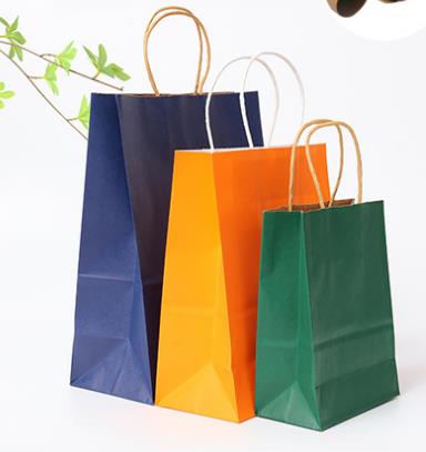 Saco de papel kraft marrom reciclável para compras por atacado com logotipo personalizado e alça plana torcida